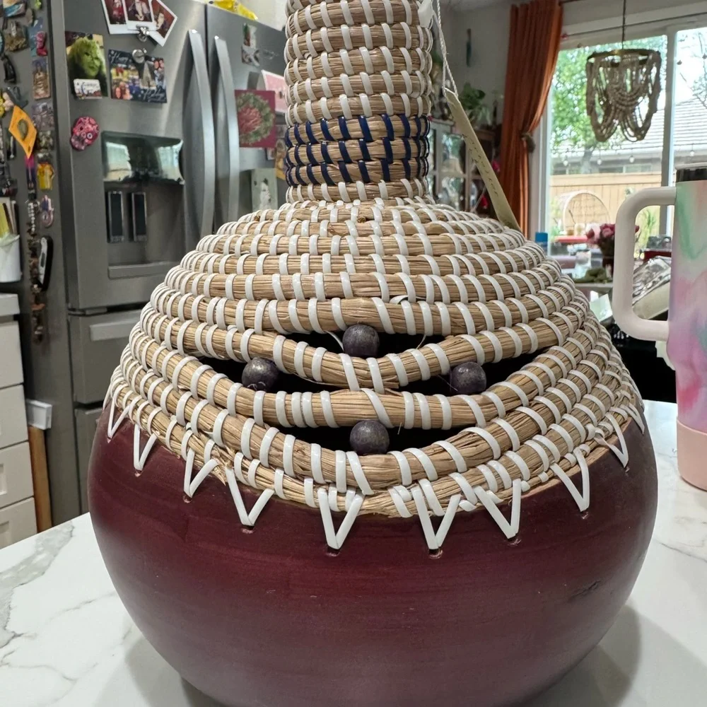 Woven Basket Vase with Purple Accents